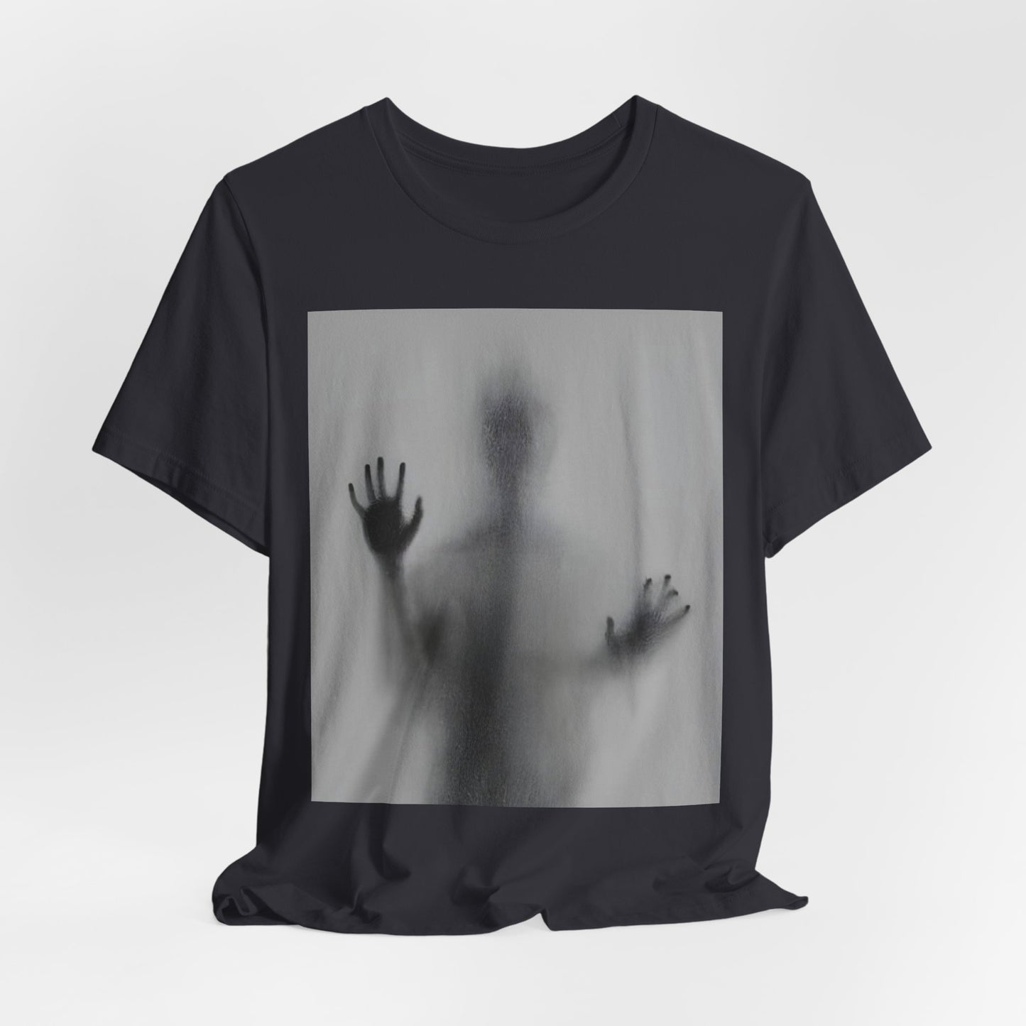 Horror Graphic Tee — Ghostly Silhouette & Screaming Zombie Back Print