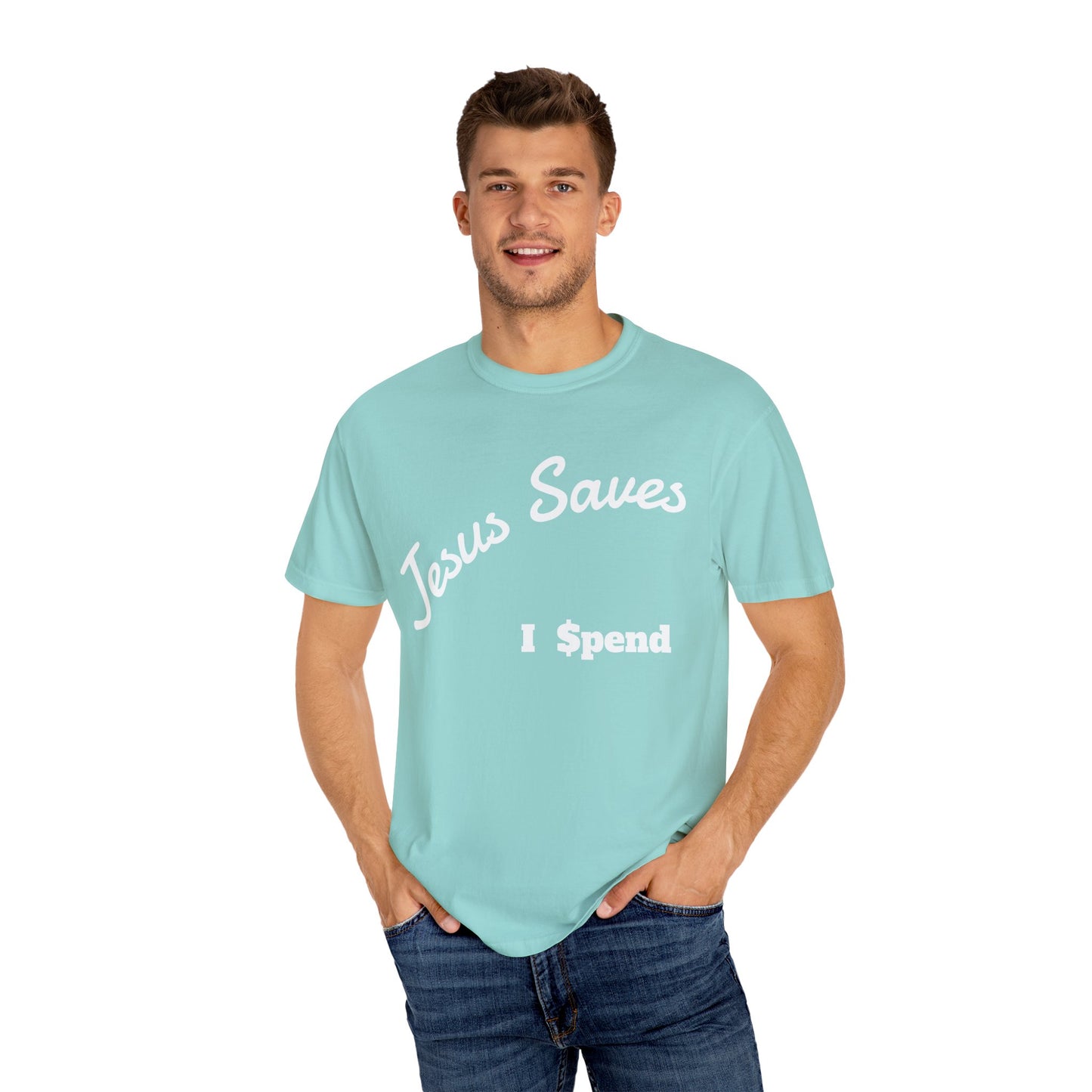 Faith-Inspired Unisex T-Shirt - Jesus Saves I Spend, Casual Wear, Christian Apparel, Gift for Believers, Everyday Comfort