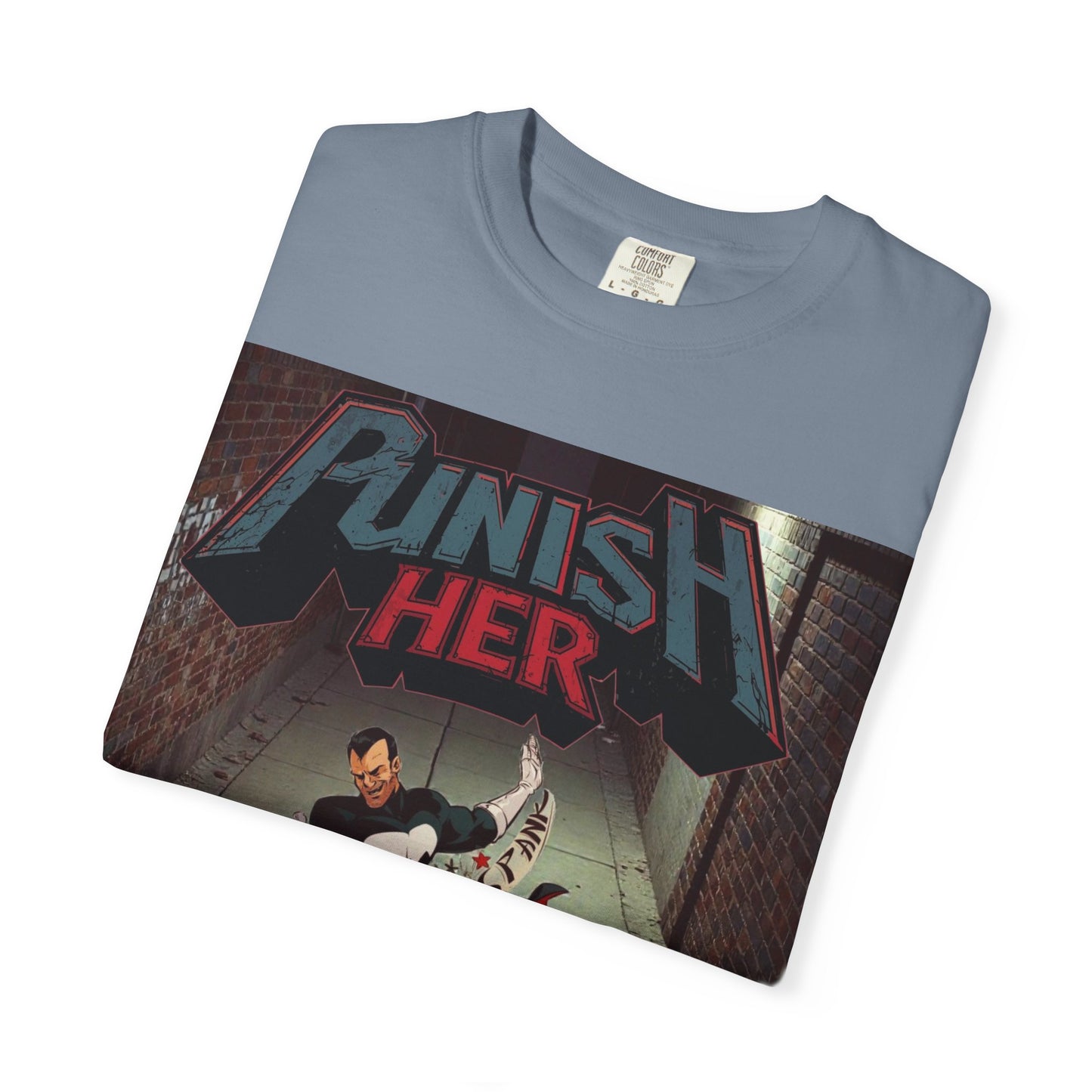 Graphic T-Shirt — "Punish Her" Retro Comic Alley Scene