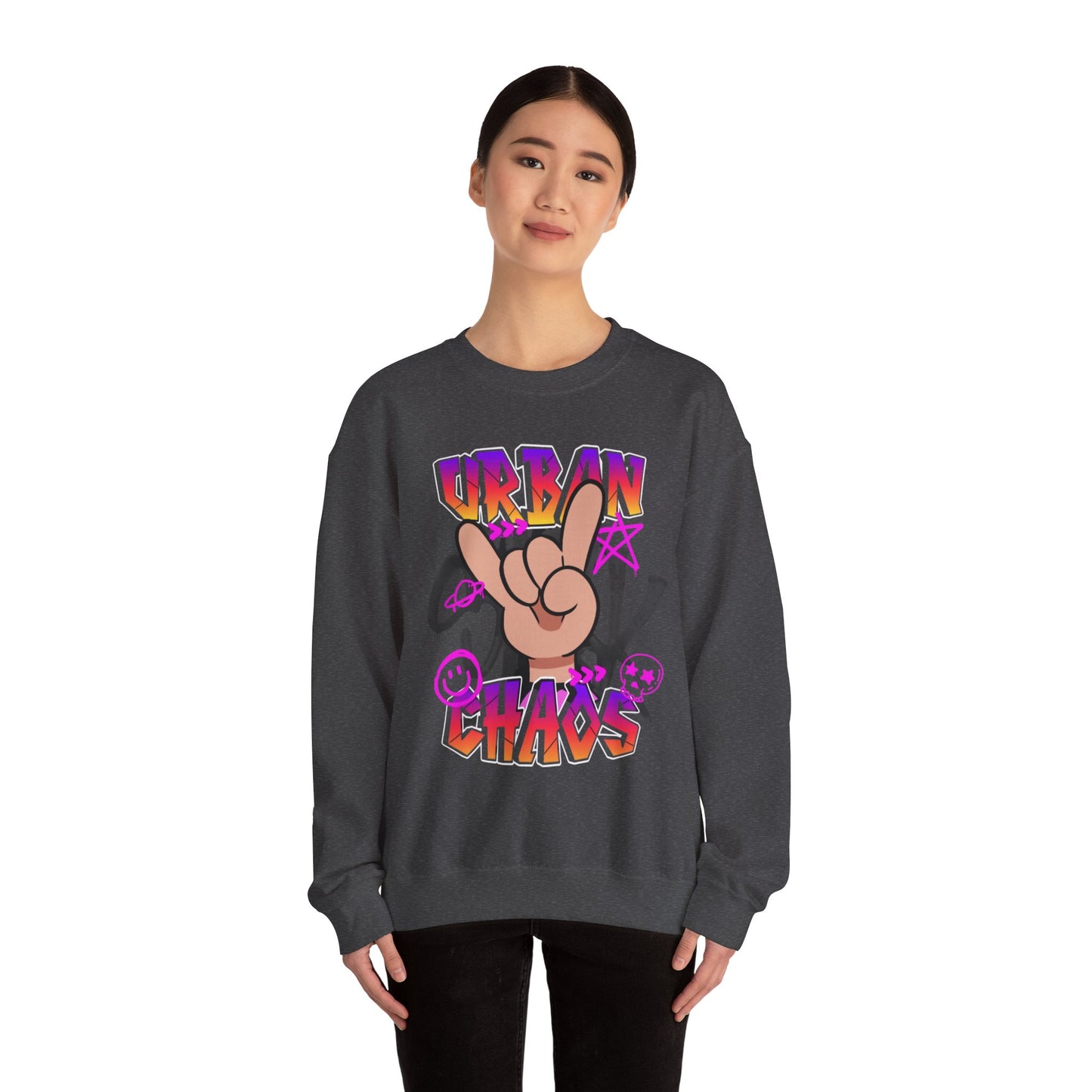 Urban Chaos Crewneck Sweatshirt, Statement Sweatshirt, Casual Wear, Gift for Trendsetters, Hipster Fashion, Unisex Apparel