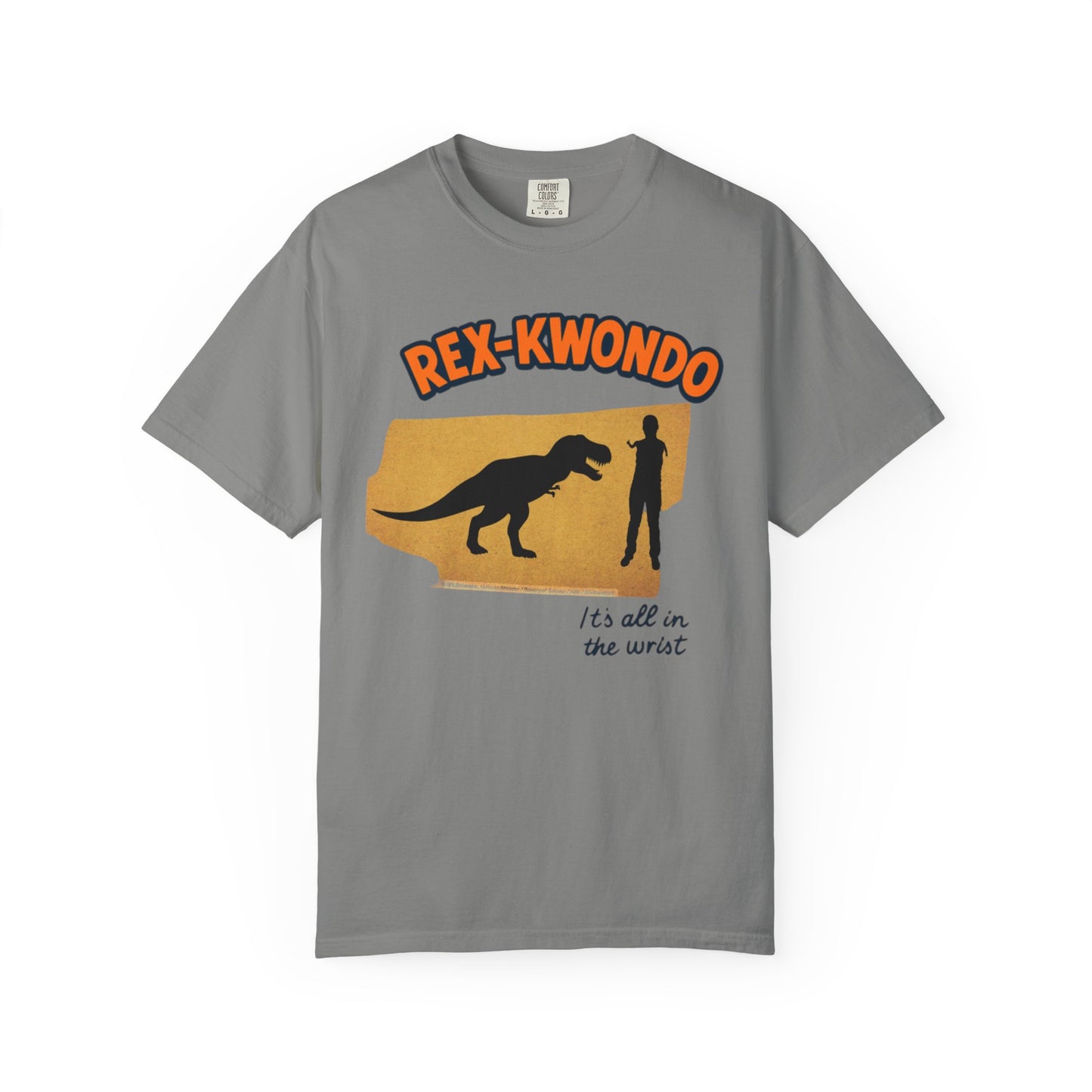 Rex-Kwondo T-Shirt — Funny Dinosaur Martial Arts Tee (“It's all in the wrist”)
