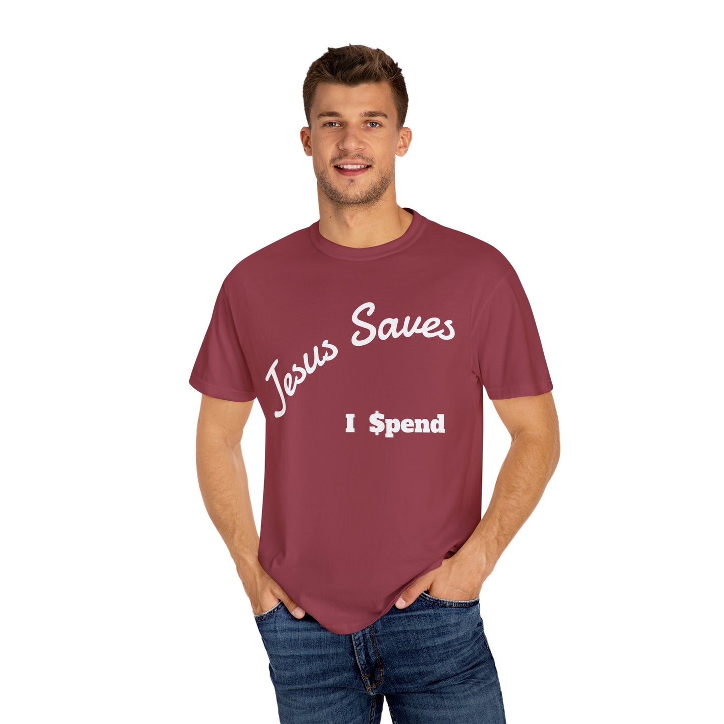 Faith-Inspired Unisex T-Shirt - Jesus Saves I Spend, Casual Wear, Christian Apparel, Gift for Believers, Everyday Comfort