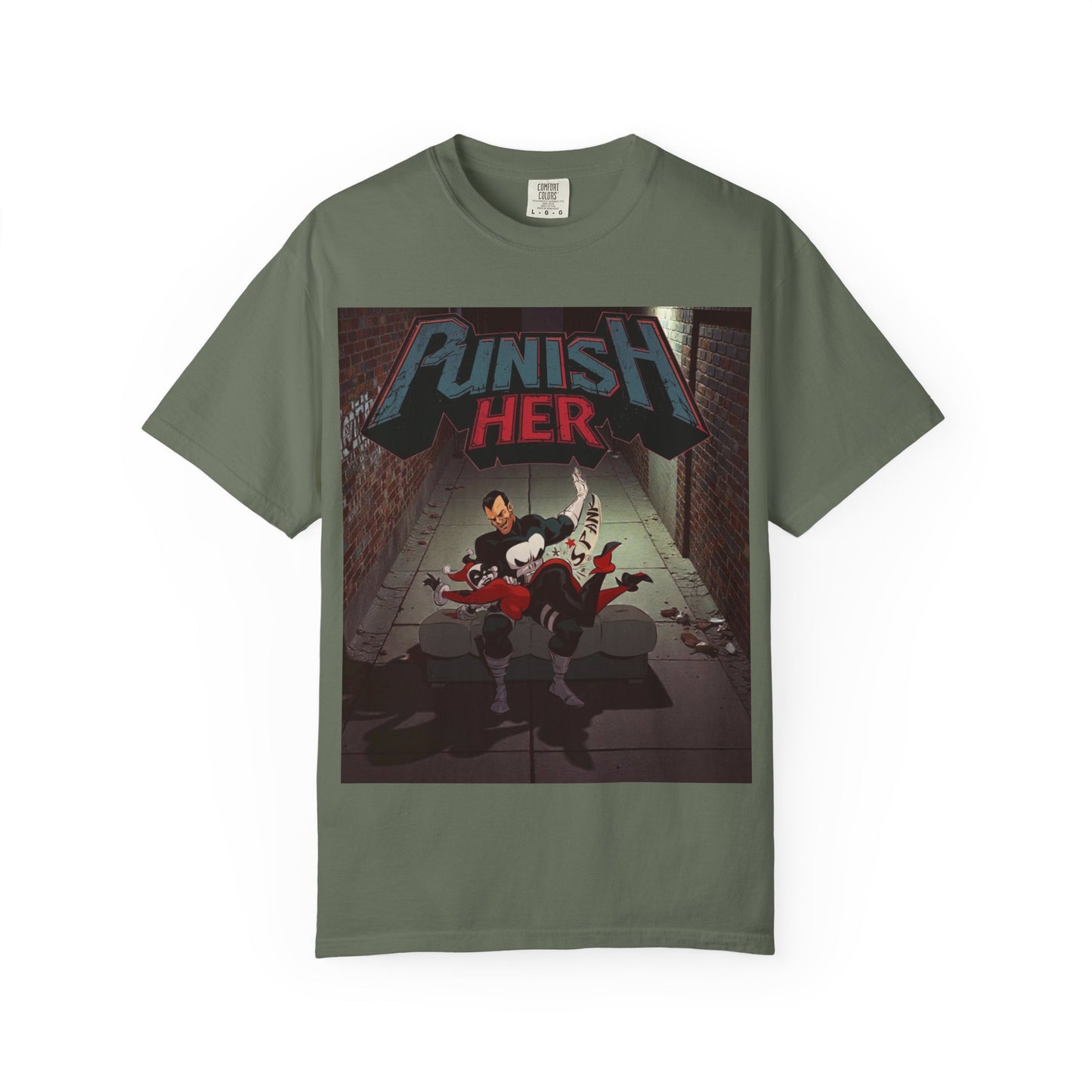 Graphic T-Shirt — "Punish Her" Retro Comic Alley Scene
