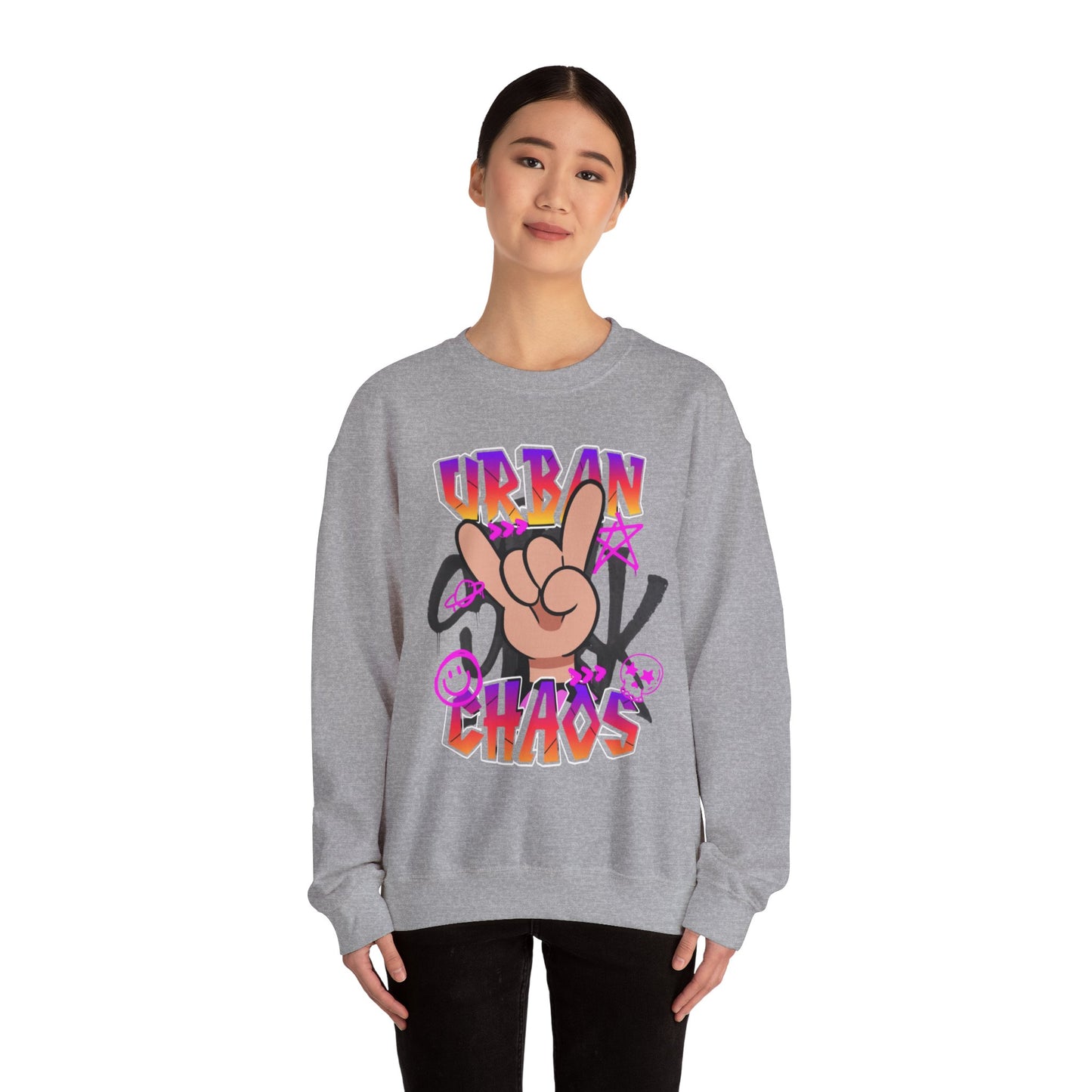 Urban Chaos Crewneck Sweatshirt, Statement Sweatshirt, Casual Wear, Gift for Trendsetters, Hipster Fashion, Unisex Apparel