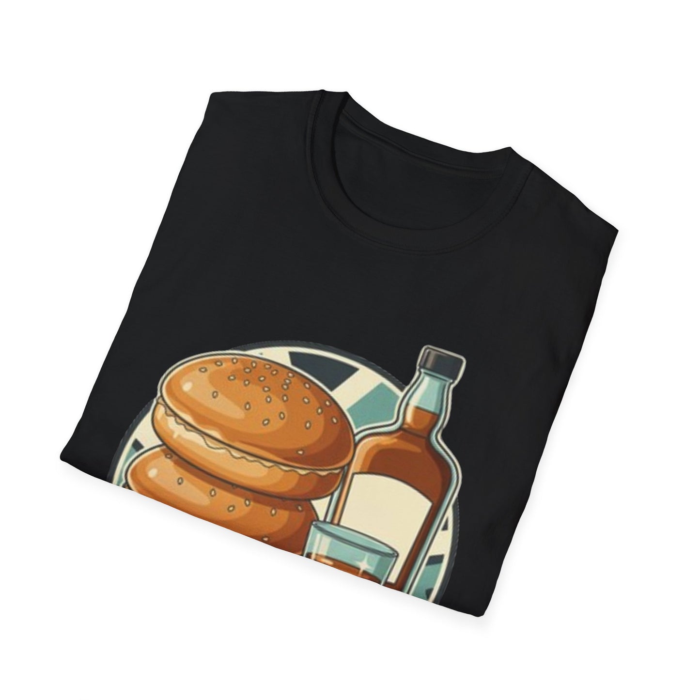 T-Shirt — "Rubber Buns and Liquor" Retro Breakfast & Whiskey Graphic Tee