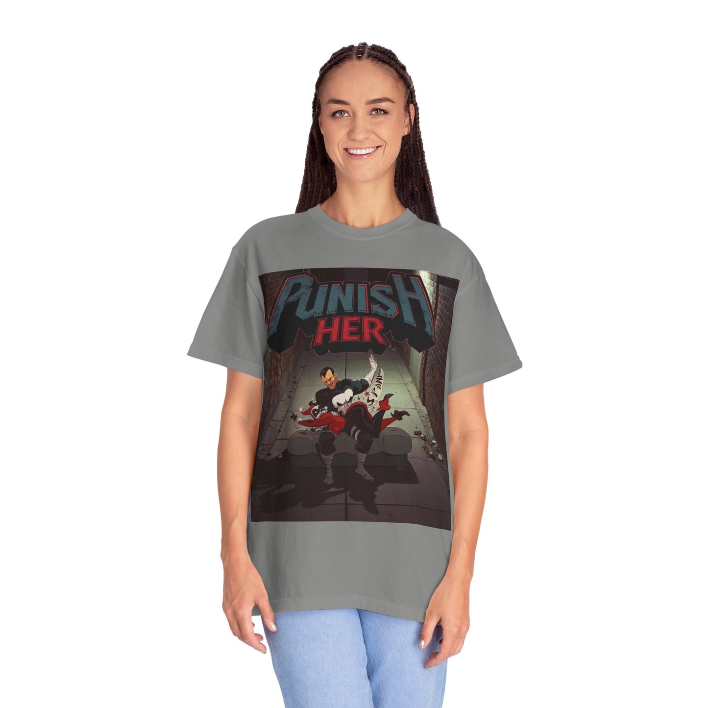 Graphic T-Shirt — "Punish Her" Retro Comic Alley Scene