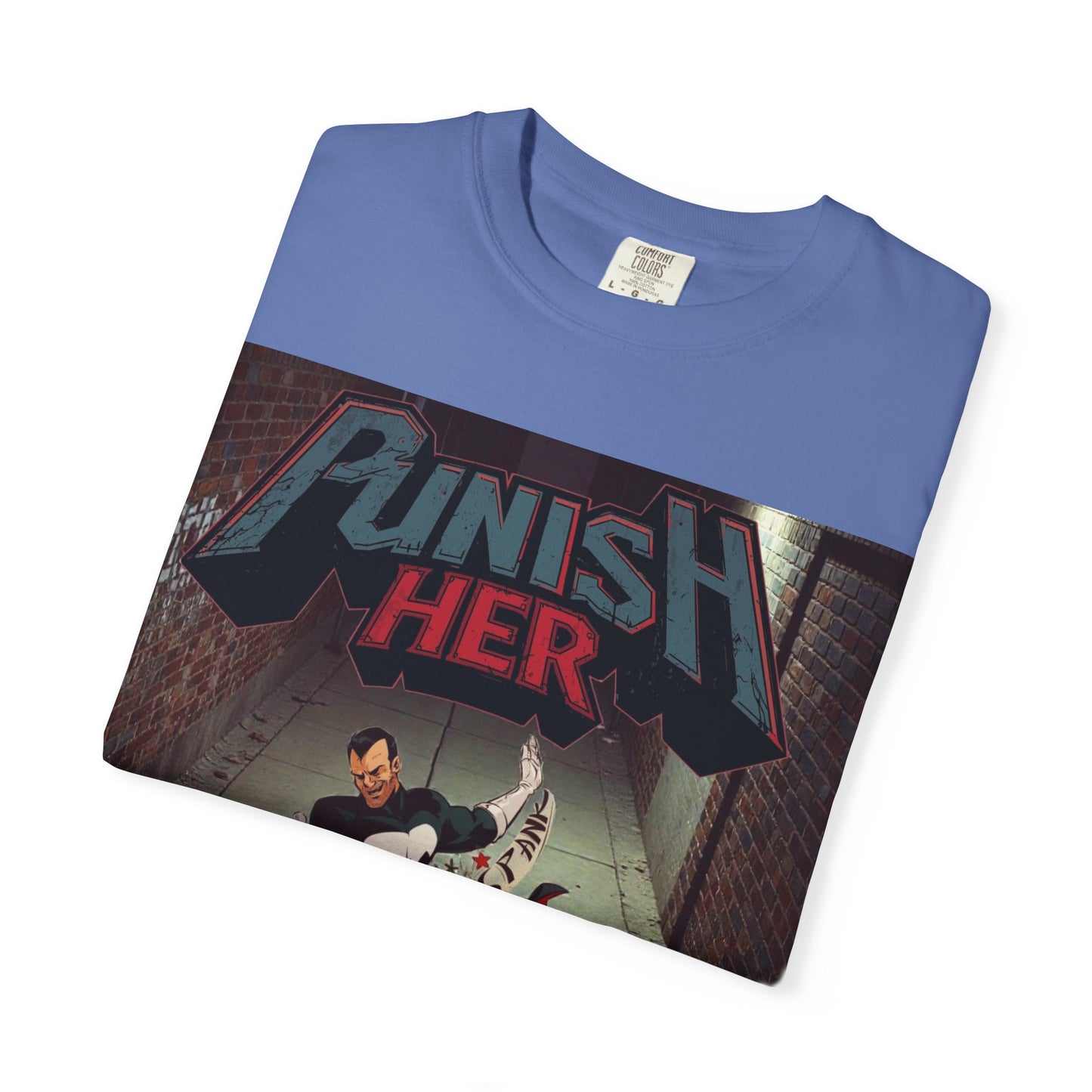 Graphic T-Shirt — "Punish Her" Retro Comic Alley Scene