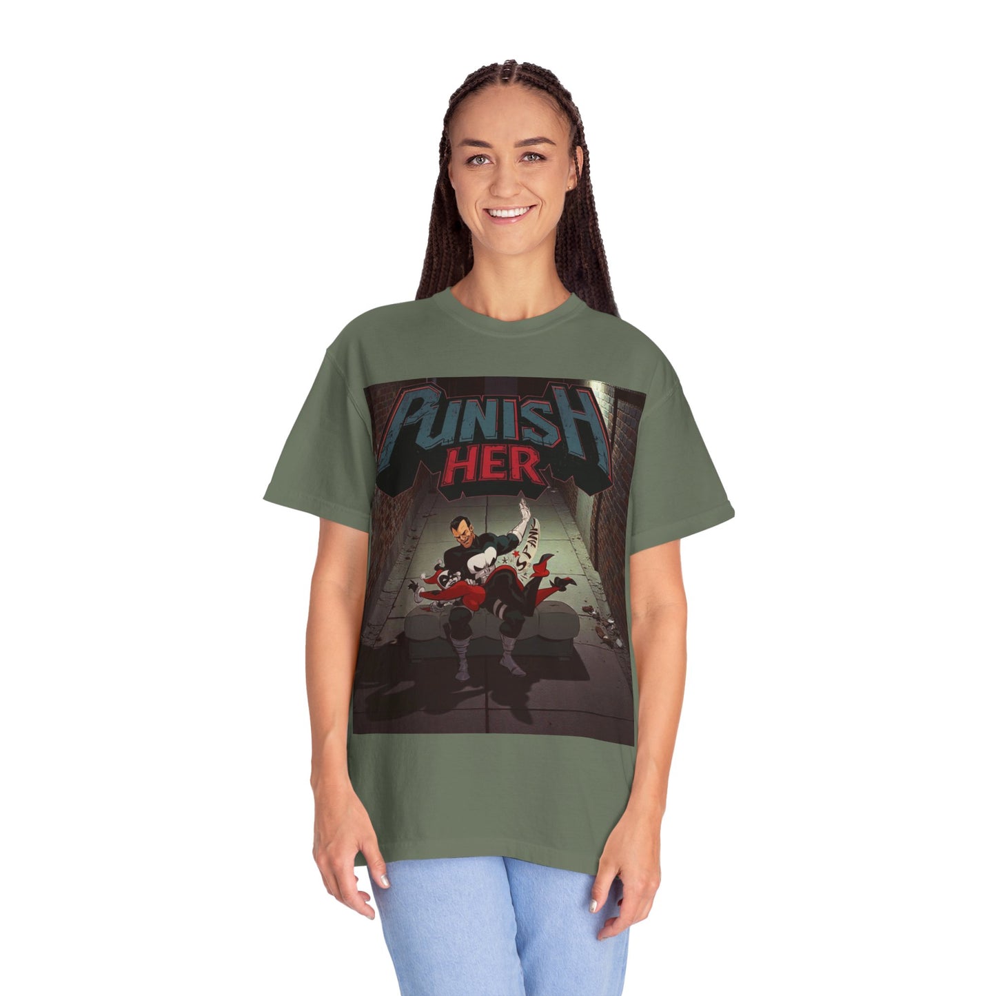 Graphic T-Shirt — "Punish Her" Retro Comic Alley Scene