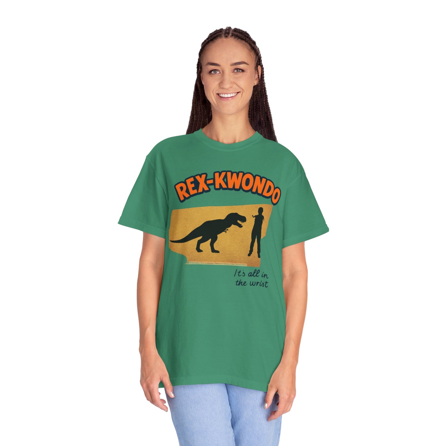 Rex-Kwondo T-Shirt — Funny Dinosaur Martial Arts Tee (“It's all in the wrist”)
