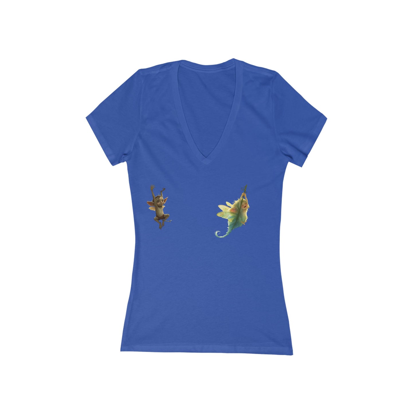 Whimsical Women's Deep V-Neck Tee with Magical Creatures Design, Cute Summer Top, Fantasy Shirt, Nature Lover Tee, Gift for Her