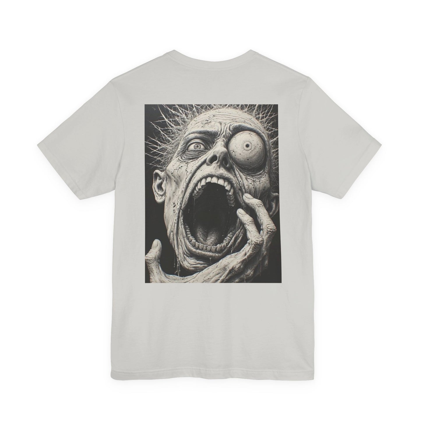 Horror Graphic Tee — Ghostly Silhouette & Screaming Zombie Back Print