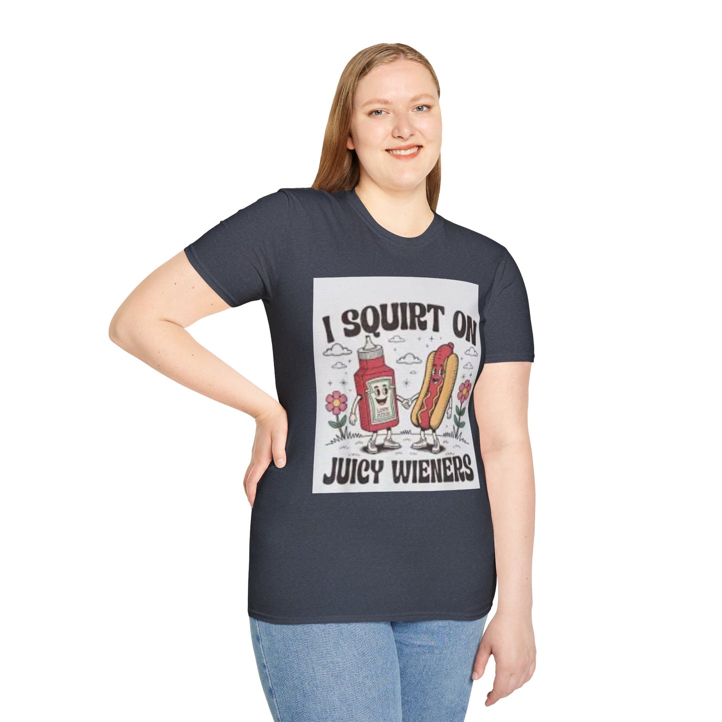 Funny Foodie Unisex T-Shirt - I Squirt on Juicy Wieners, Humor Tee, BBQ Gift, Food Lover Shirt, Summer Essentials