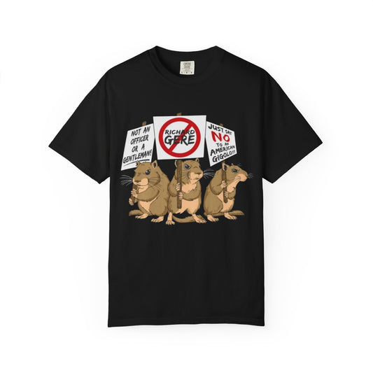 Anti-Gear Protest Groundhog T-Shirt — Cute Cartoon Groundhogs with 'No GMO' Signs